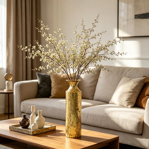 Hosley 16" High Gold Metal Decorative Tall Floor Vase - Metallic Centerpiece Vases for Floral Arrangements Home Decoration - Flower Bucket Vases for Gift, Spa, Reiki Meditation Settings O5 - Set of 1 - color: Gold, size: 16" High