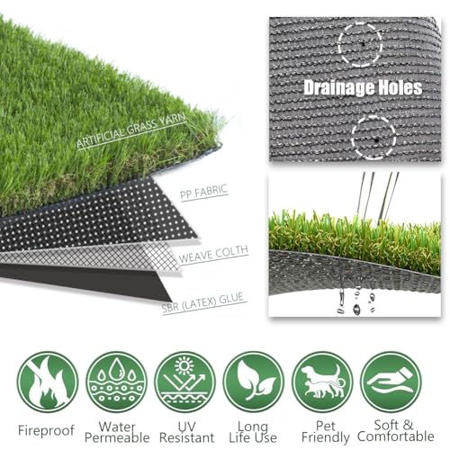Petgrow Luxurious Artificial Grass Realistic Turf 1 X 11 Feet,1.57 Inch Pile Height Ultrathick Indoor/Outdoor Dog Fake Faux Grass,Synthetic Grass Rug Garden Landscape Patio,Drainage Holes - size: 1 X 11 Feet
