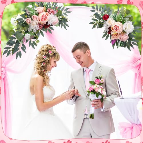 2 Pcs Wedding Arch Decorations - Reusable Artificial Hanging Flowers Floral Swag Greenery Garland for Wedding Welcome Sign Backdrop Bridal Ceremony Reception Backdrop Decoration - color: Bean Paste
