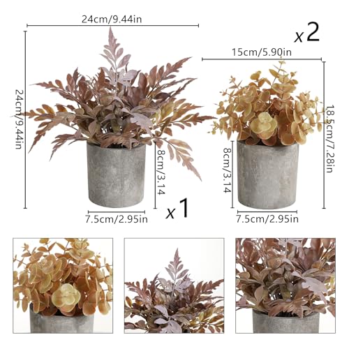 3 Pack Mini Fall Fake Potted Plants Artificial Plastic Eucalyptus Plants Fall Decor for Home, Office, Desk, Bathroom, Coffee Table & Shelf - color: Taro Purple