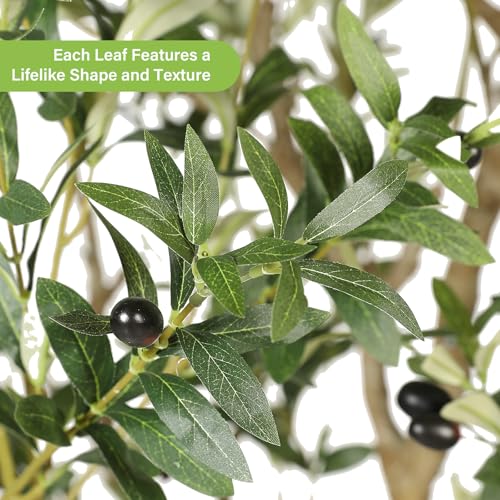 FEELEAD Faux Olive Tree 8ft, Tall Olive Trees Artificial Indoor with Natural Looking Trunk and Lifelike Fruits, Large Fake Olive Tree for Modern Home Office Decor - size: 8ft