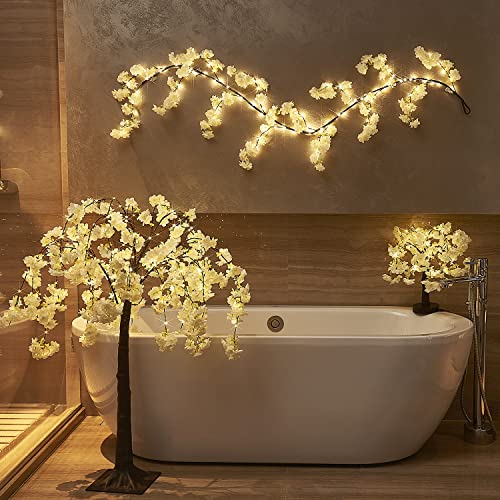 LITBLOOM White Cherry Blossom Tree with Lights 4FT 180 Fairy Lights, Faux Lighted Tree for Indoor Outdoor Home, Wedding, Party Spring Decoration - style: 4FT White Cherry