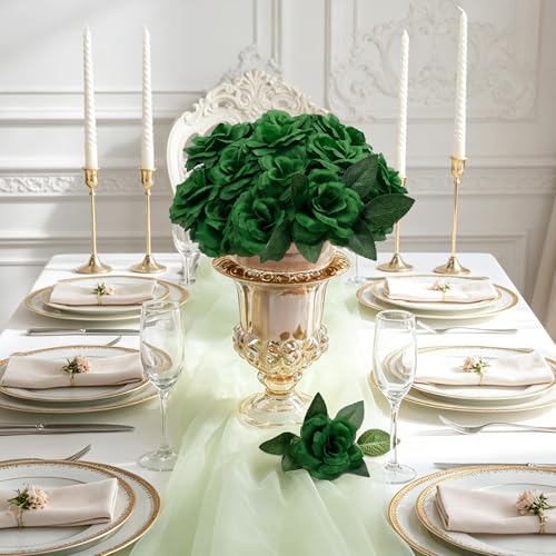 50 Pcs Rose Flower Head, Artificial Flowers Bulk for DIY Crafts, 3in Fake Rose Silk Flower Head wit Stem, Faux Flowers for Decoration, Wedding Home Party Decor Garland Decor (50, Dark Green) - color: Dark Green