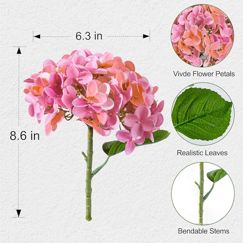 Artificial Hydrangea Flowers Arrangement in Wood Planter, 4PCS Fake Pink Flowers in Wooden Vase Potted Floral Centerpieces for Tables Living Room Home Office Room Shelf Kitchen Decor - color: Pink Hydrangea
