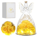 Mothers Day Rose Gifts for Women Preserved Real Flower in Glass Angel Figurines Roses for Delivery Prime Birthday Gifts for Mom Grandma Girlfriend Wife Her, Yellow - color: Yellow