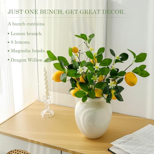 dallisten 2 Bunches Artificial Lemons Branches, 16 Heads Fake Lemon Branches with Lemons for Vase, Realistic Fake Lemon Decoration for Farmhouse Style Party Table Centerpiece and Home Decor - color: Yellow