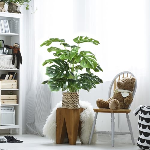 DVGUN 2Pack Artificial Palm Plants Leaves Faux Turtle Leaf Fake Monstera Tropical Large Palm Tree Leaves Outdoor UV Imitation Leaf Artificial Plants (2)