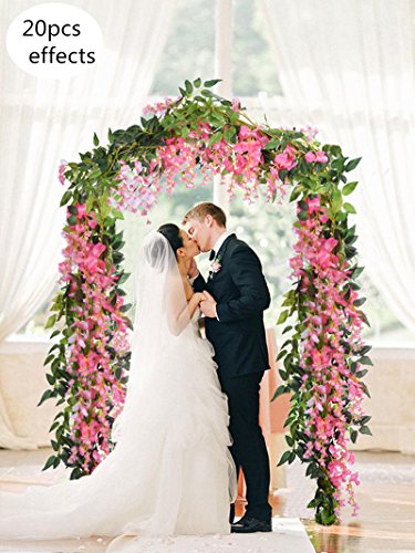 DearHouse 4Pcs 6.6Ft/Piece Artificial Flowers Silk Wisteria Garland Artificial Wisteria Vine Rattan Silk Hanging Flower for Home Garden Outdoor Ceremony Wedding Arch Floral Decor(Pink) - color: Pink