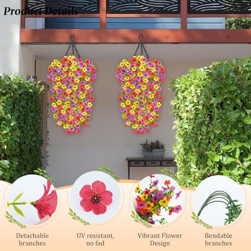 Artificial Hanging Flowers 4 Bundles UV Resistant Fake Flowers for Outdoor Decor Realistic Silk Flower Faux Plants for Patio Porch Garden Yard (Mixed Color) - color: 4pcs Mixed Color