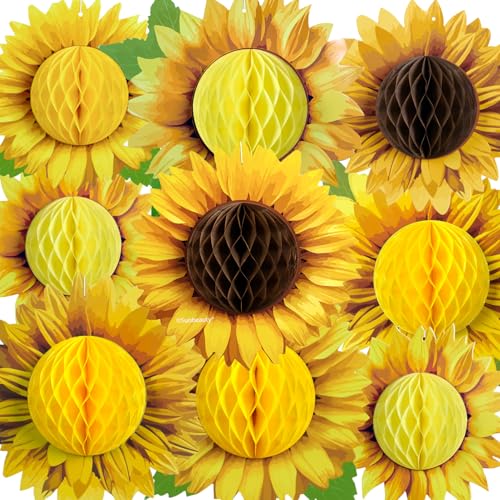 Paper Jazz Sunflower Honeycomb Decorations,Sunflower Birthday Party Decoraytion,Yellow Wall Hanging Ceilling for Spring Garden Themed Birthday Baby Shower Bridal Shower Party Favor. - color: Sunflower