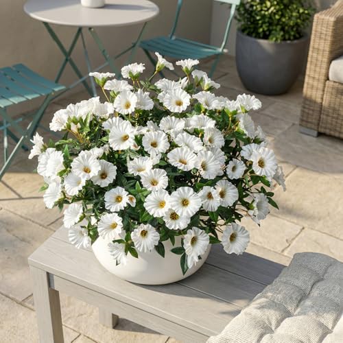 Artificial Flowers for Outdoor Window Box & Porch Decor, UV Resistant Faux Hanging Morning Glory Flowers for Patio, Balcony Cottage Garden Realistic Outdoor Floral 13.3" No Pot (White) 8PCS - color: White 8pcs