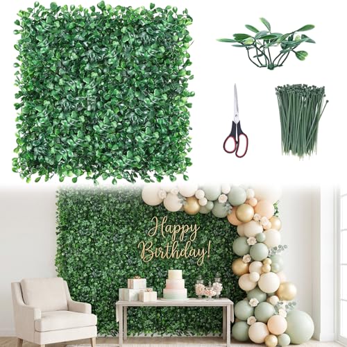 CEWOR 10"x10" Artificial Grass Wall Panels, 16pcs Boxwood Hedge Wall Panels, UV Resistant & Anti-Fade Greenery Privacy Panels for Indoor/Outdoor Green Wall Decor, Ivy Fence Covering, Backdrops & More - size: 10"X10" 16P