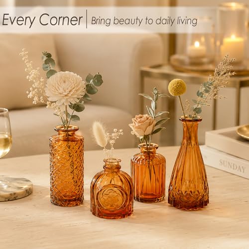 Brown Glass Bud Vases Set of 12, Mini Flower Vase for Centerpieces, Small Amber Bud Vases in Bulk for Wedding Decorations, Vintage Vase for Table, Recepetion, Home Décor - color: Amber Brown, size: 12pcs