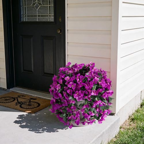 Fake Bougainvillea Artificial Flowers for Outdoors Decoration 2 pcs Faux Hanging Flowers Plants for Outdoor Planters UV Resistant Silk Bougainvillea Vines for Front Door Porch Urn Patio Garden - color: Double Lotus