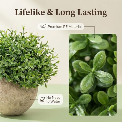 Opps Mini Artificial Plants Plastic Fake Green Grass Flower Topiary Shrubs with Gray Pot for Home Décor – Set of 1 (Green Single) - color: Green Single