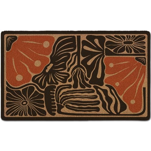 Cute Boho Door Mat, Abstract Flower Doormat Welcome Front Door Mat Outside Indoor Outdoor Entrance, Floral Artificial Coir Doormat Rugs for Patio Kitchen Decor, 17x30 Inch - color: 05
