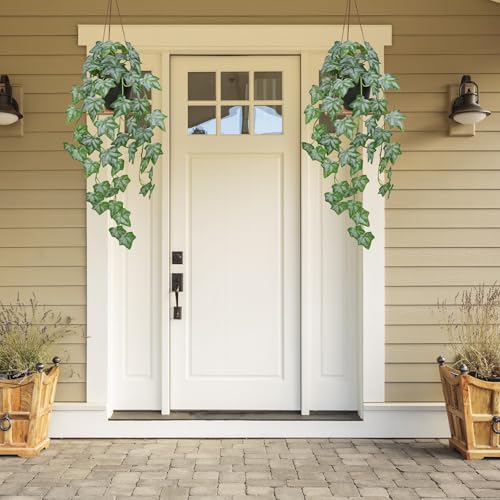 GnFlus Set of 2 Fake Ivy Plant for Home Decor Indoor Silk Artificial Hanging Plant 25" Fake Ivy Vine Faux Ivy Leaves for House Room Indoor Outdoor Home Shelf Office Desk Plant Decor - color: Whiite-set of 2