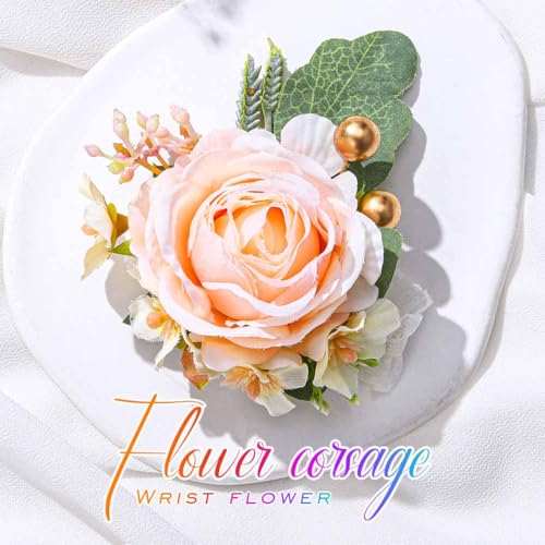 Rose Corsage Flower Prom Corsages Bridesmaids Hand Floral for Women and Girls (Pink) - color: Pink