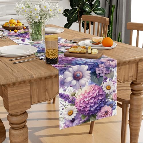 Hydrangea Flowers Spring Table Runner 13x72 Inch Spring Summer Easter Decorations and Supplies for Home Kitchen Dining Room Table Decor