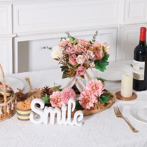 CEWOR Fake Flowers in Vase, Artificial Flowers with Vase Faux Silk Floral Arrangement Table Centerpieces Decor for Home Office Dining Farmhouse Coffee Table Living Room Bathroom Plant Decor (Pink) - color: Pink
