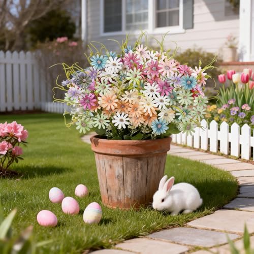 AmyHomie Artificial Flowers for Outdoors UV Resistant - 6 Bundles Mix Color Fake Daisy Wildflowers, Outdoor Artificial Plants Bulk for Home Garden Decor, Wedding, Patio, Farmhouse - color: Mix Color
