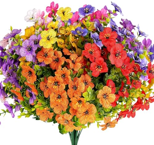 ilauke 9 Bundles Artificial Flowers for Outdoors, 13.8in UV Resistant Silk Violets Outdoor Fake Plants Faux Flowers for Outdoor Planters Spring Summer Decor Porch Plant Hanging Basket - color: 9-color Violet