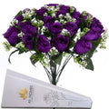 Artificial Purple Roses, 16" Bush with Gyp & Foliage 24 Flower Heads- Wedding Grave Home Decoration & Christmas - color: Purple