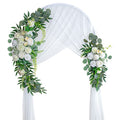 Lisuun Artificial Wedding Arch Flowers with Chiffon Runner, Pack of 3 | Includes 2 Flower Swags, 1 20ft Chiffon Runner and Zip Ties for Wedding Arches, Arbors and Backdrops - color: Creamy White&ivory White
