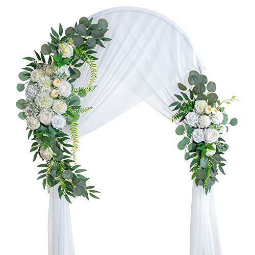 Lisuun Wedding Arch Flowers, Artificial Flowers for Decoration, Large Flower Swag for Boho Styles Wedding Ceremony Floral Decor - Pack of 2 - color: Creamy White&ivory White