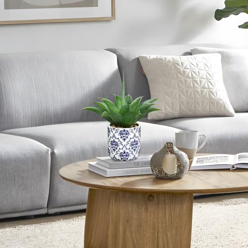 Briful Agave Plants Artificial Succulents Fake Plant in Blue Vase, 13'' Tall Realistic Faux Plant Indoor for Home Decor Farmhouse Centerpiece Table Kitchen - color: Green and Gray Agave Blue Vase
