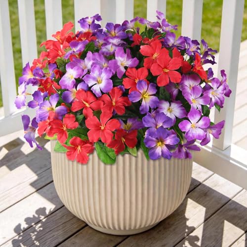 Homsunny Artificial Flowers for Outdoor, Fake Silk Flowers UV Resistant, Realistic Faux Plants Flowers for Front Door Porch Planter Patio Yard Garden Spring Decor - color: Deep Purple+ Light Purple+red