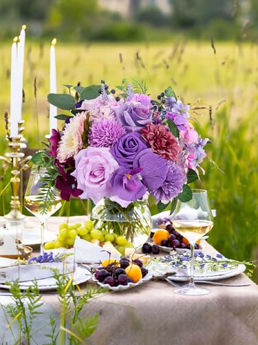 Fake Flowers Artificial Flowers Peonies Bulbous Chrysanthemum Daisy Hydrangea Sunflower Violets Dahlia Daffodils Epiphyllum Orchid Cherry Blossom Camellia Leyaron Floral Arrangements (Purple&Pink) - color: Royal Purple