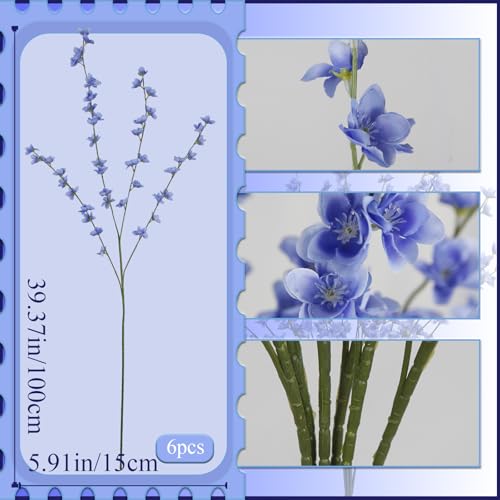 6 Pcs Artificial Forsythia Branches Fake Wildflowers Blue 41" Silk Flowers with Long Stems Faux Spring Flowers for Tall Vase Indoor Home Decor Dining Table Centerpieces Party Wedding Outdoor - color: Blue
