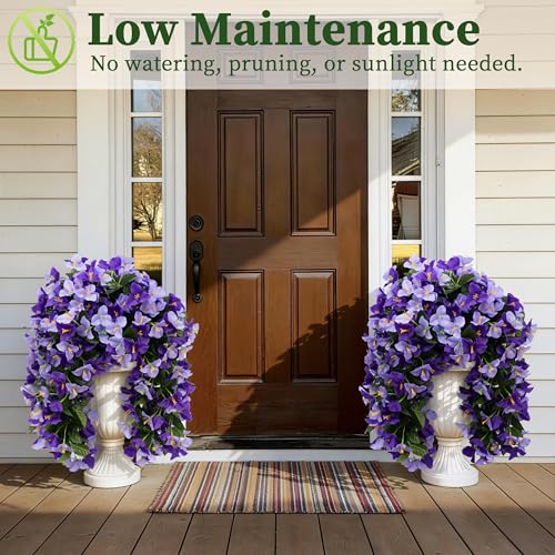 Artificial Bougainvillea Hanging Flowers Plants - 2 PCS faux Bougainvillea artificial flowers with Long Trailing Vines for Outdoor Decoration, Perfect for Porch, Garden (Purple & Light Purple Mix) - color: Purple & Light Purple Mix