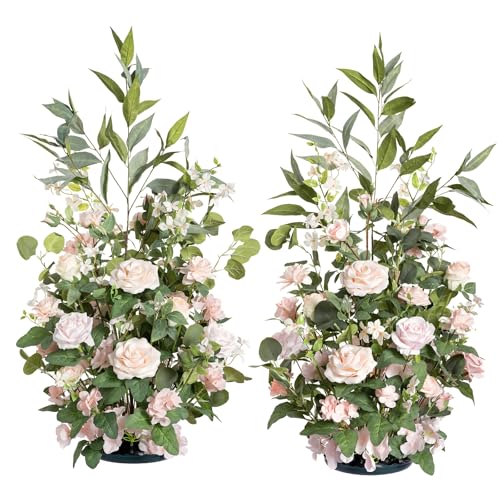 Ling's moment 36" Tall Ground Flowers for Wedding Decor, 2pcs Free Standing Artificial Flowers Arrangements, Aisle Chair Backdrop Decoration for Garden Arch Entryway Ceremony Reception, Blush & Cream - color: Pk-blush & Cream
