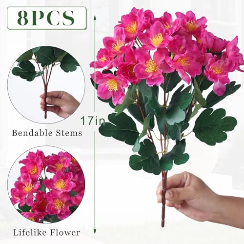 Juxdp 8 Bundles Artificial Camellia, Fake Silk Bouquet Flowers(Rose Red) | Full＆Vibrant, Fade-resistant, UV-resistant＆Waterproof, for Front Door/Garden/Farmhouse/Outdoor/Home/Spring/Summer Decor - color: Rose Red