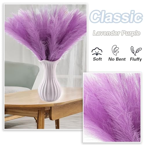 60Pcs Levender Purple Faux Pampas Grass Decor, 21.7" Pompas Grass Flower Arrangement and Vase Filler for Boho Home Wedding Decoration - size: 21.7'' Tall Lavender
