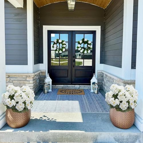 4Pcs White Geraniums Artificial Flowers Realistic 14" Silk Artificial Geraniums for Outdoors Flower UV Resistant Fake Flowers for Planters for Garden Porch Patio Balcony Cemetery Decor - color: White
