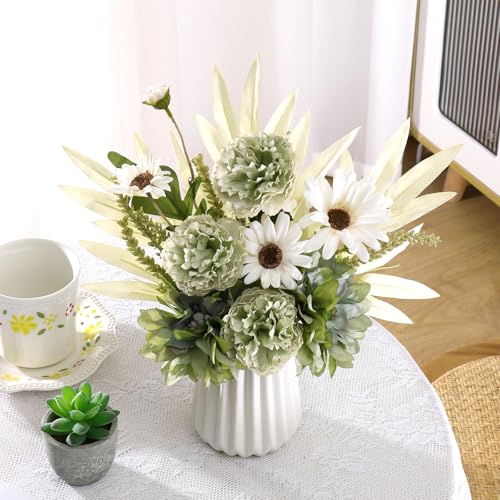 Dremisland Artificial Flowers Bouquet Silk Floral Arrangements Faux Flowers Plant for Home Decor Wedding Bride Bouquets Floral Tables Centerpieces for Home Decor Indoor Vase Table (Green) - color: Green