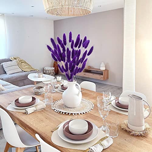 Uieke 17’’ Natural Bunny Tails Dried Flowers, 50 Pcs Dried Lagurus Ovatus, Dried Purple Pampas Grass Decor for Farmhouse Flower Arrangements Wedding Home Craft Boho Party Decorations - color: Purple-50pcs