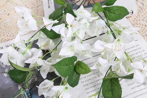 IPOPU Artificial Bougainvillea Hanging Flowers 2PCS UV Resistant Fake Silk Bougainvillea Plant Vine Faux Flowers for Garden Yard Porch Patio Wedding Wall Home Outdoor Decor (White) - color: White