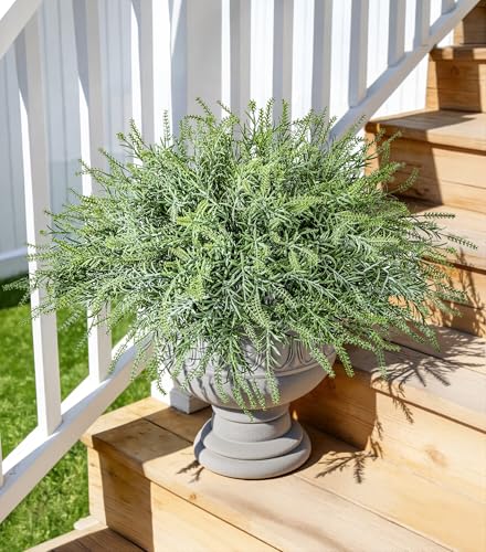 Artificial Faux Outdoor Plants for Spring Summer Decoration, 10 Bundles Fake Plastic Grass UV Resistant Look Real Fake Plants for Planter Outside Front Door Porch Patio Balcony Garden Indoor Yard Urn - color: Sage-green