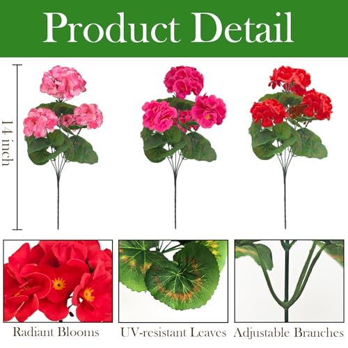 Fake Outdoor Flowers, 6 Pcs Artificial Flowers for Outdoors, Mixed Color Artificial Geraniums Silk Flowers, Fake Plant for Outside, Faux Flowers Outdoor Planters UV Resistant for Front Porch - color: Mixed, size: 6 Pcs