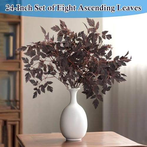 24" Artificial Purple Stems for Vase, Faux Cimicifuga Leaves with Berries, Decorative Branches for Centerpiece, Home Decor, 8 Pack - size: 8 Pack