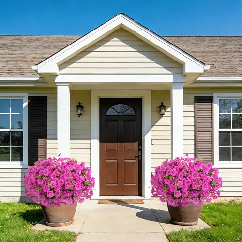 Roberly 12 Bundles Artificial Flowers for Outdoors, Fake Flowers Silk Morning Glory with Eucalyptus UV Resistant Faux Plants for Spring Summer Garden Outside Porch Patio Yard Home Decor, Rose Red - color: Rose Red