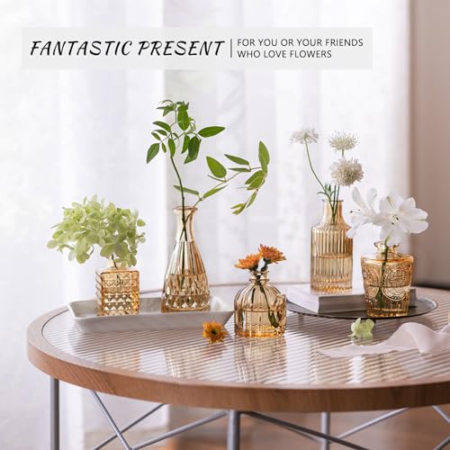 SUPMIND 12pcs Glass Bud Vase Set, Small Gold Amber Flower Vases for Centerpieces in Bulk, Mini Vintage Vase for Wedding, Home,Table Decoration - color: Gold Amber, size: 12Pcs