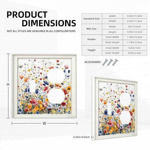 Decorative Art Light Switch Covers Watercolor Wildflower Bouquet 2 Gang Single Toggle Duplex Combination Electrical Faceplate Switchplate Wall Plate for Home Decor - color: Watercolor Wildflower Bouquet, size: 2 Gang Toggle-Duplex Comb/4.5 x 4.5 IN