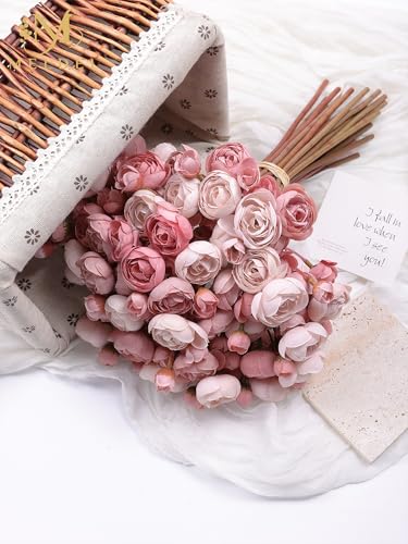 32Pcs Ranunculus Artificial Flowers Dusty Rose - Faux Silk Mini Peonies for DIY Wedding Bouquet, Home Decor, Bridal Shower Centerpieces - color: Dusty Rose