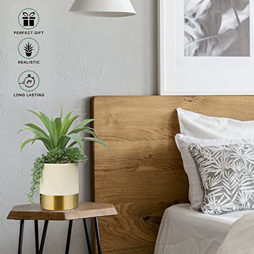 Hollyone Large Artificial Succulents Plants Faux Succulents 12" Fake Succulent Plants in Gold Ceramic Pot Succulent Plant for Desk Modern Home Living Room Office Table Bathroom Decor - color: Mercury - Gold 1