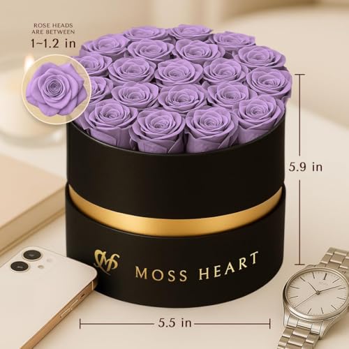 20 Mini Preserved Roses, Round Luxury Gift Box, Real Forever Roses Last 1+ Year, Premium Romantic Gift for Women, Wife, Girlfriend, Mother’s Day, Birthday, Anniversary, Valentine’s Day - color: Purple, size: 20 Roses